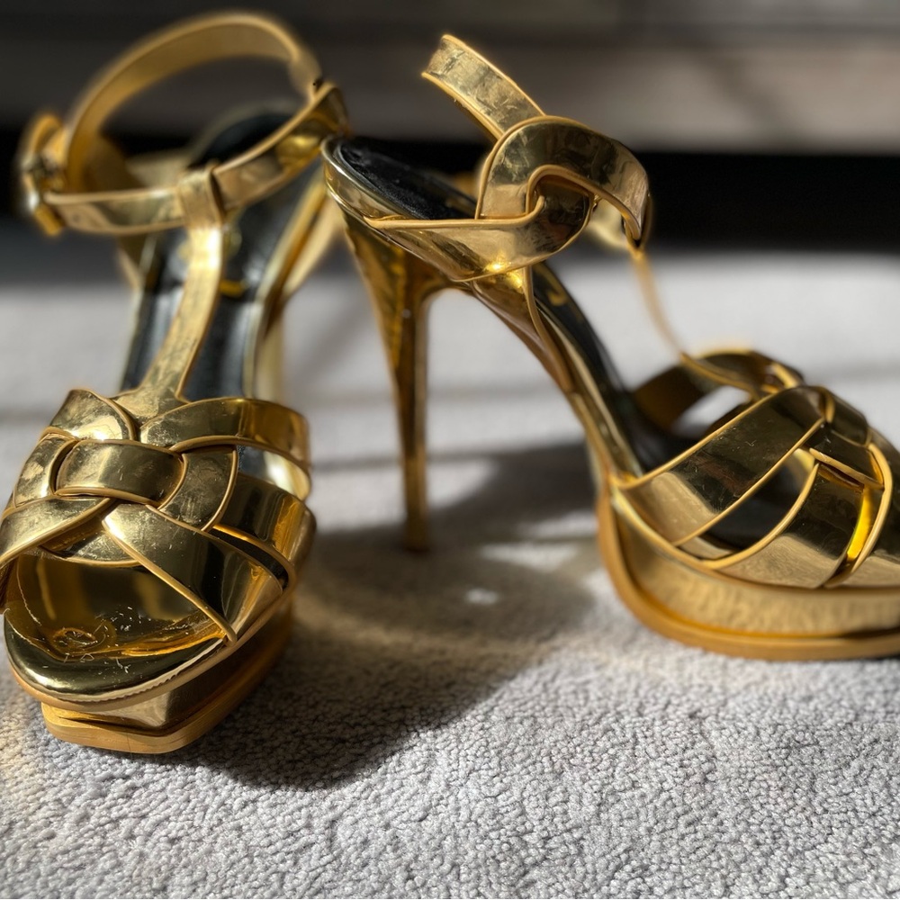 Yves Saint Laurent Gold Metallic Platform Heels